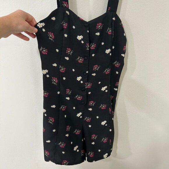 Mango Black Pink Sleeveless Floral Print Romper Women's Size Small - Picture 2 of 4
